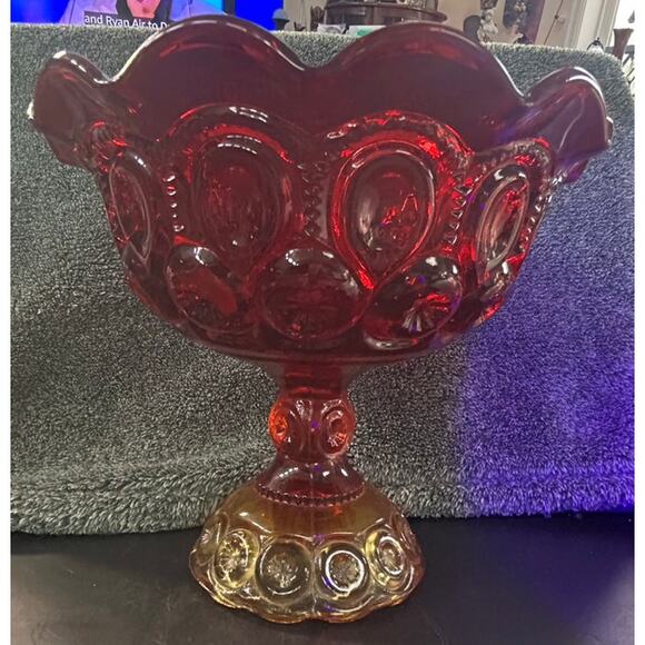 Cadmium Glow LE Smith Amberina Red Moon Star Pedestal Dish - Picture 10 of 11